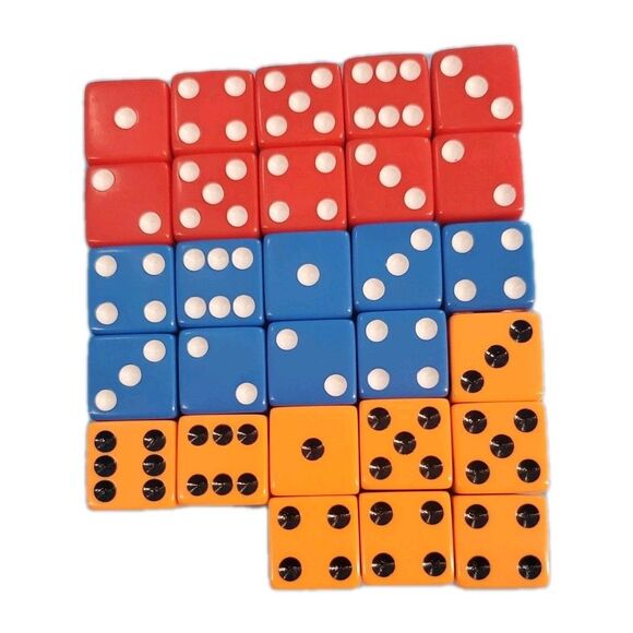 Replacement Dice 28 Red Blue And Orage White Dots 6 Sided Board Games - Picture 1 of 6